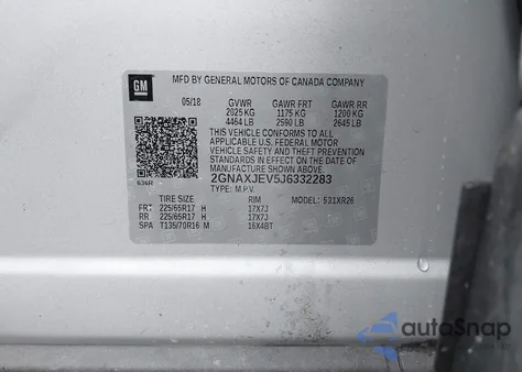 2018 Chevrolet Equinox Lt z USA, uszkodzony, nr VIN 2GNAXJEV5J6332283